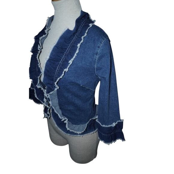 Pewter 90s Y2K Denim Cropped Ruffle Blazer Jacket Women’s M J.Lo Streetwear - Picture 6 of 13